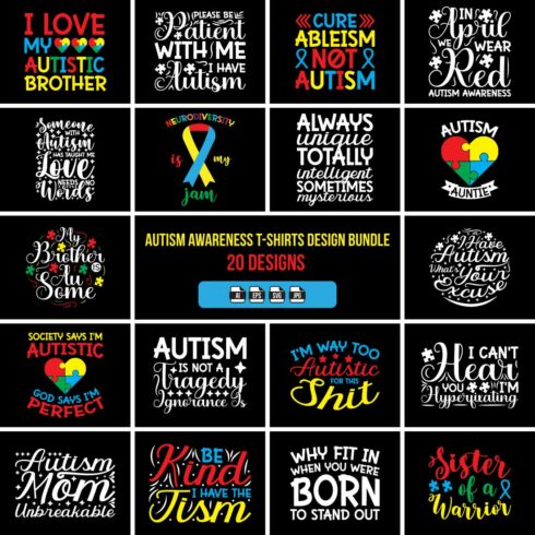 Autism awareness T-Shirts Design Bundle cover image.