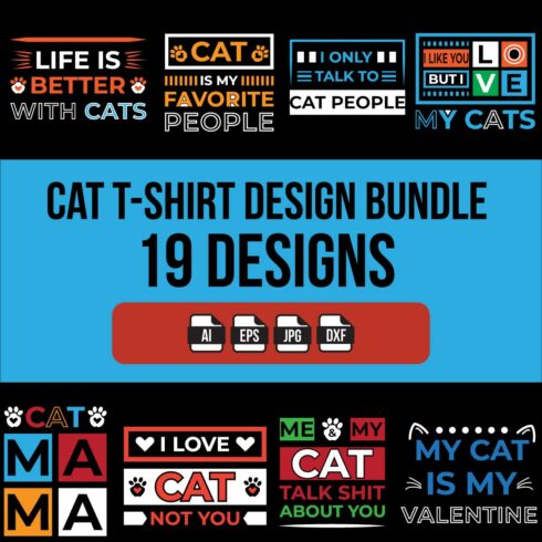 19 Cat T-Shirt Design Bundle cover image.