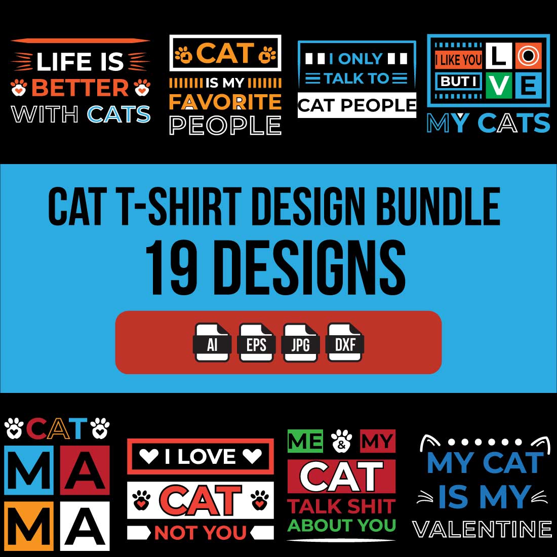 19 Cat T-Shirt Design Bundle cover image.