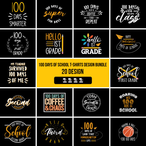 100 Days of School T-Shirts Design Bundle 20 Designs cover image.