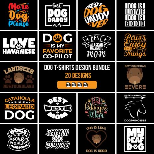 Dog T-Shirts Design Bundle 20 Designs cover image.