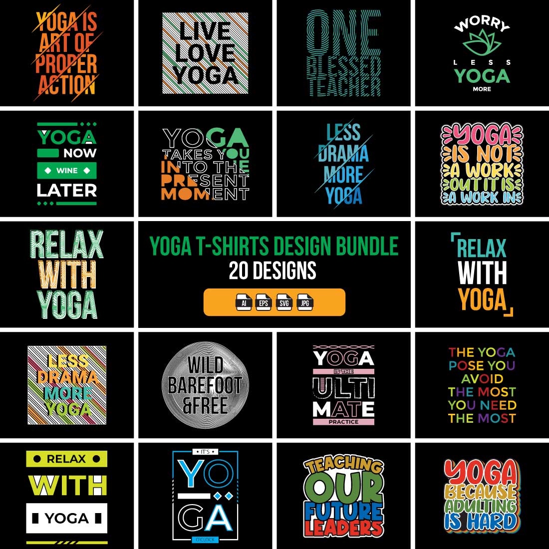 Yoga T-Shirts Design Bundle preview image.