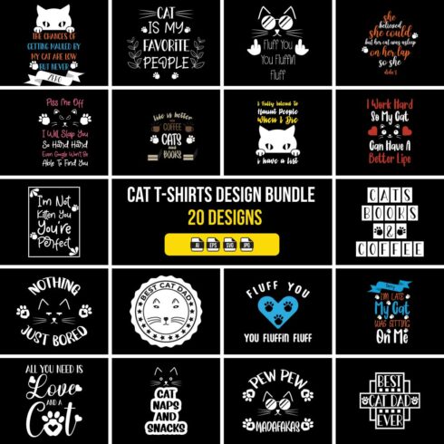 Cat T-Shirts Design Bundle cover image.