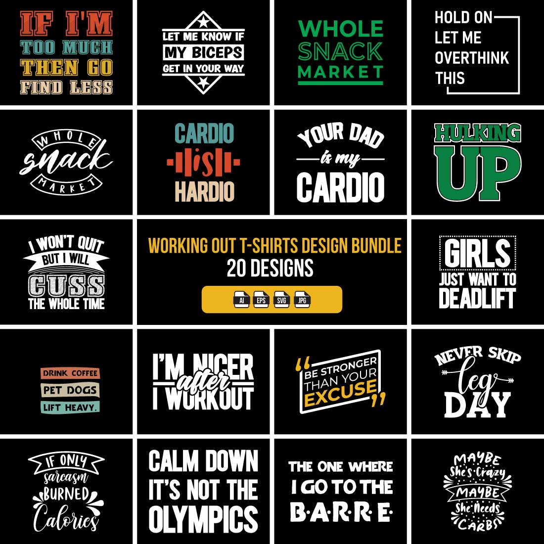 Working out T-shirt Bundle 20 Designs cover image.