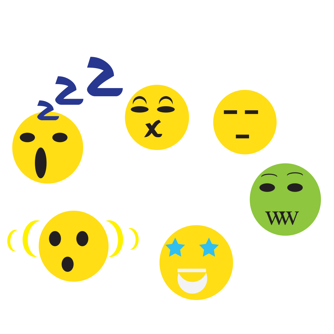 Group of smiley faces with different expressions.