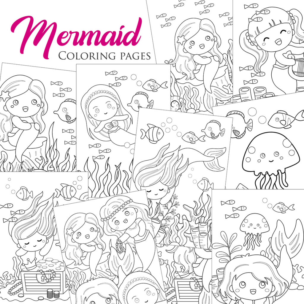 Cute Swimming Little Mermaid Cartoon Coloring Pages for Kids and Adult ...