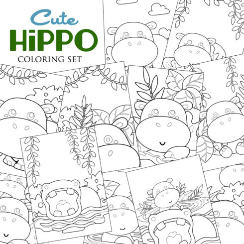Cute Hippotamus Animal River Coloring Pages for Kids and Adult cover image.