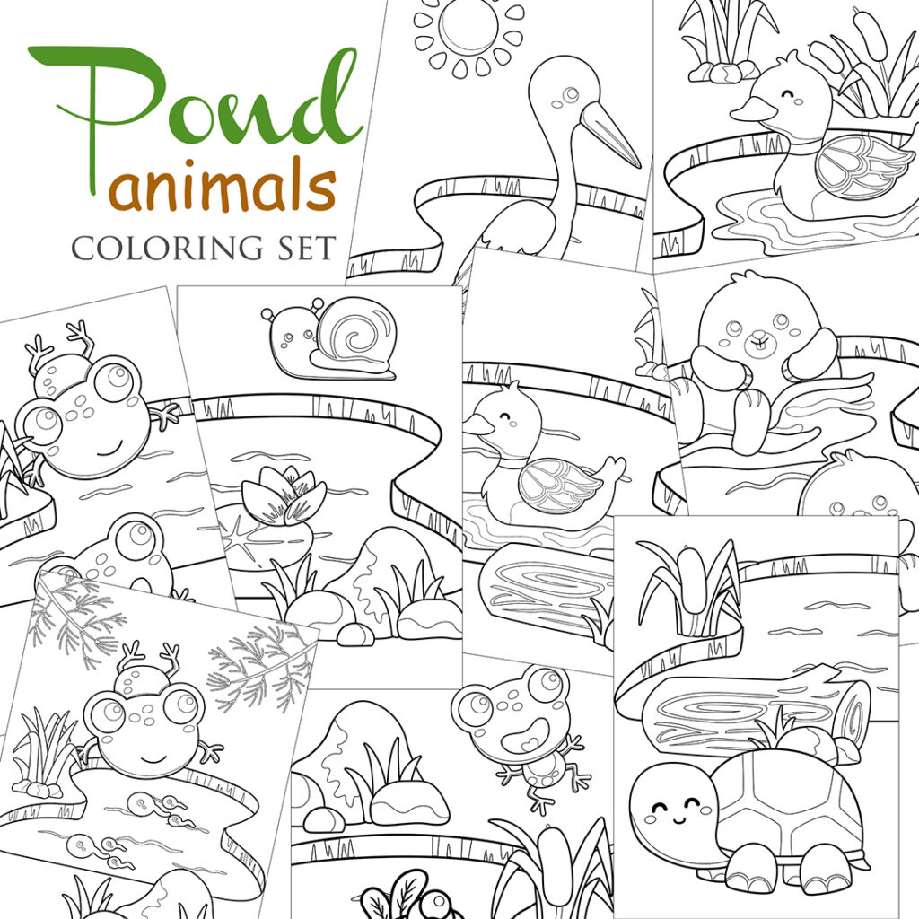 Pond Animals Frog Duck Turtle Beaver Raven Nature Coloring Pages for ...