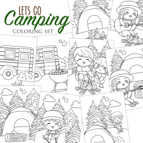 Fun Holiday Lets Go Camping Outdoor Activity Coloring Pages for Kids and Adult cover image.