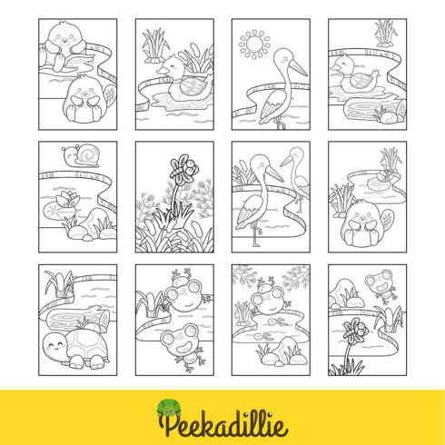 Pond Animals Frog Duck Turtle Beaver Raven Nature Coloring Pages for ...