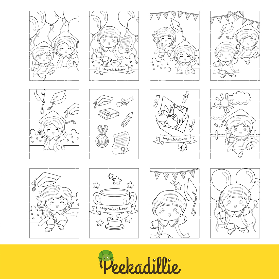 Happy Kids Celebration Graduation Party School Coloring For Kids and Adult preview image.