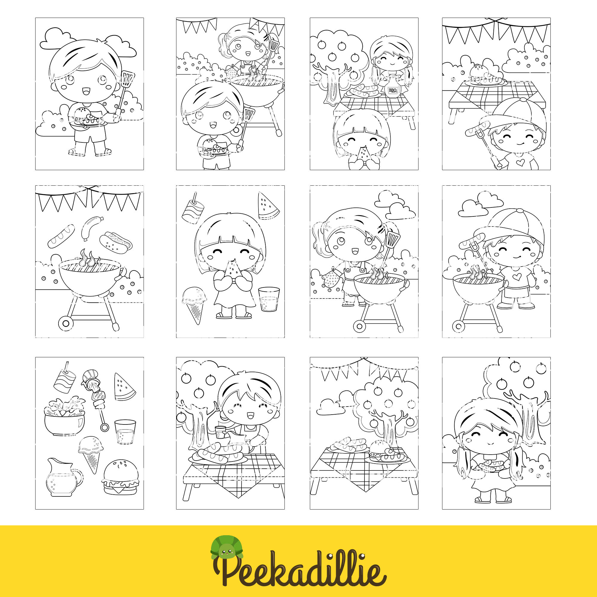 Kids Making Outdoor Barbeque BBQ Food Party Activity Coloring Set preview image.