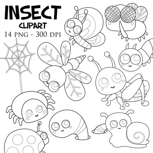 Funny Insects Animal Digital Stamp Outline cover image.