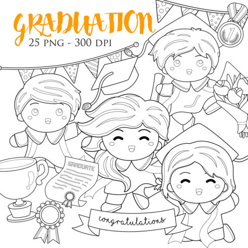 Kids Happy Graduation School Student Graduate Party Digital Stamp Outline cover image.
