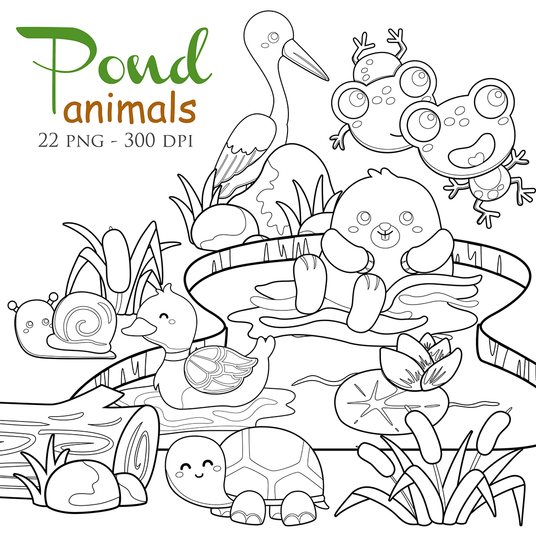 Pond Animals Clipart Black And White