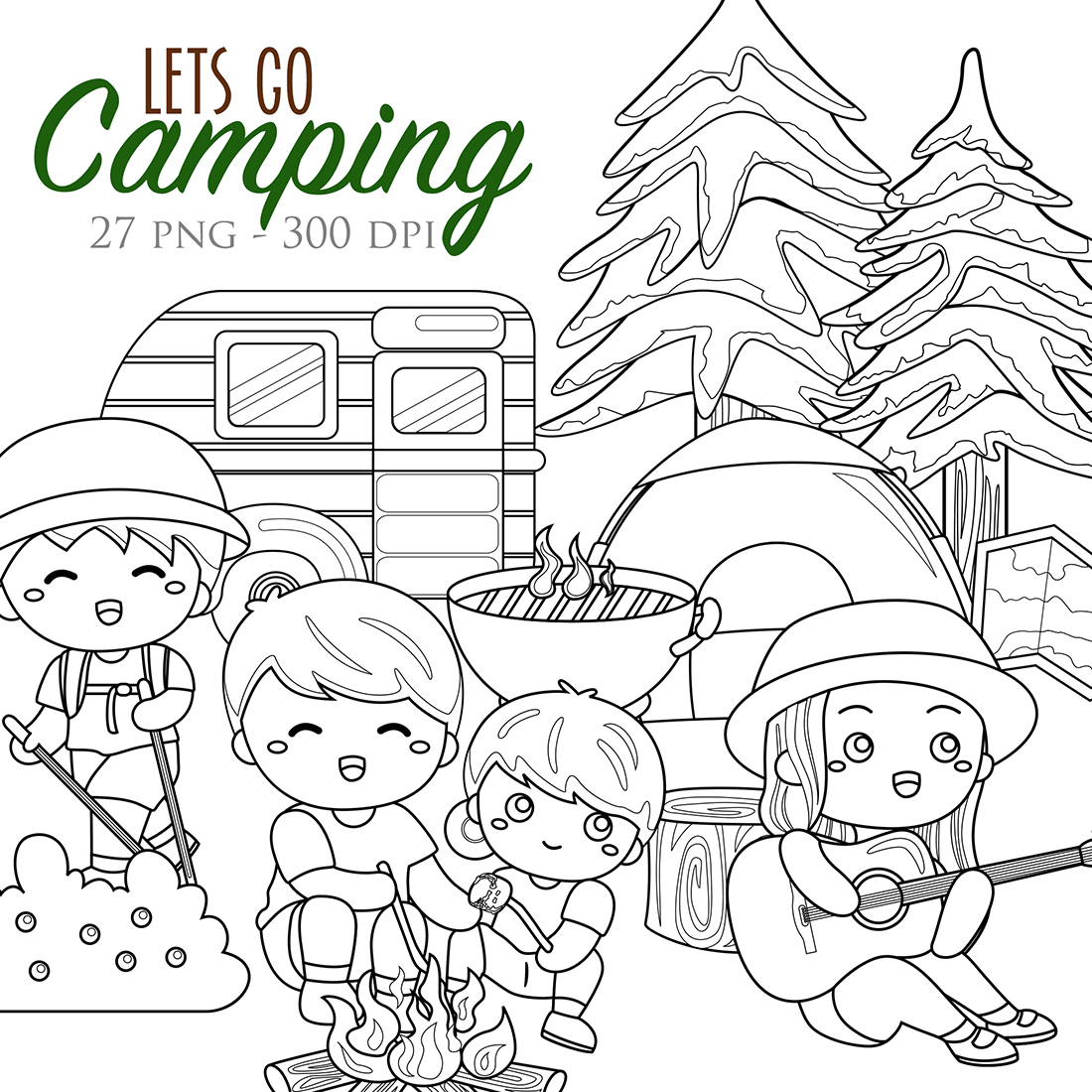 Fun Kids Holiday Outdoor Activity Camping Hiking Sport Digital Stamp Outline cover image.