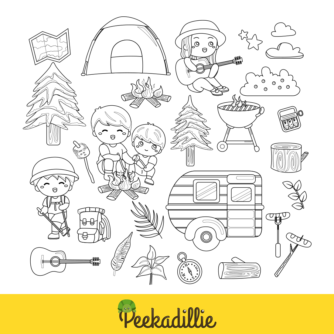 Fun Kids Holiday Outdoor Activity Camping Hiking Sport Digital Stamp Outline preview image.