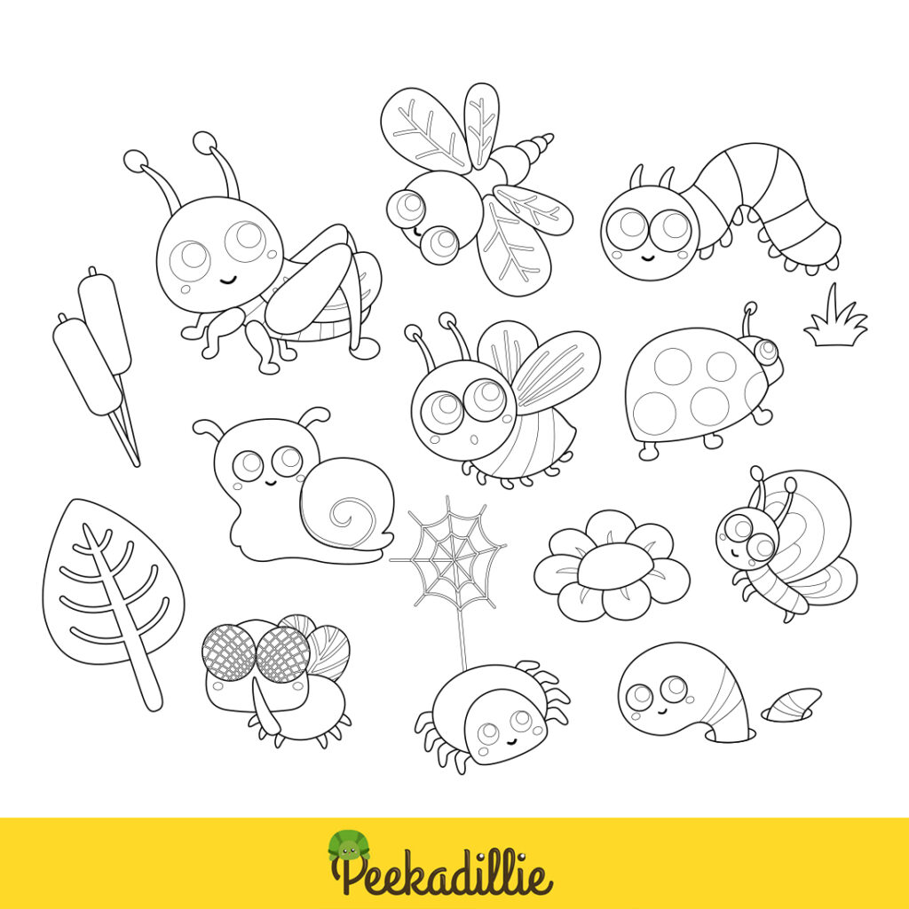Happy Insect Outline Funny Insects Animal Digital Stamp Outline - MasterBundles