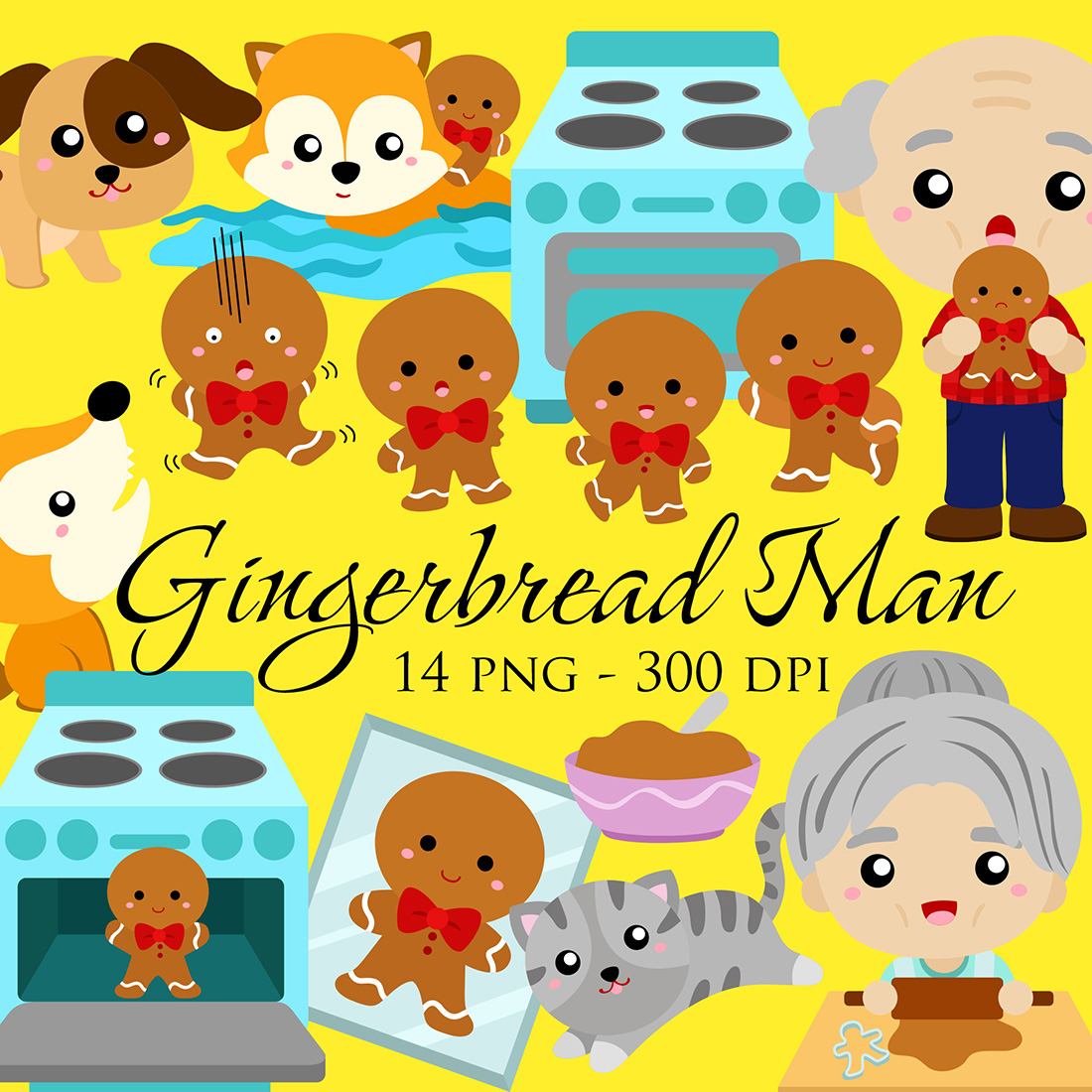 Cute Gingerbread Cookies with Man and Animals Illustration Vector Clipart Cartoon cover image.