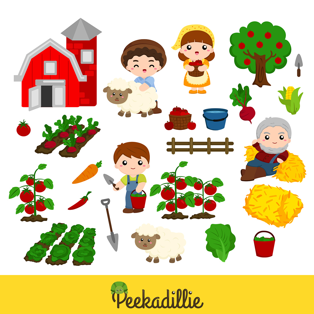 Kids and Farmer Family Farm Life Illustration Vector Clipart Cartoon preview image.