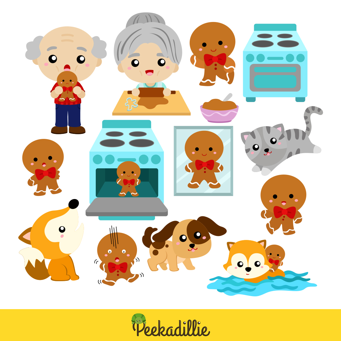 Cute Gingerbread Cookies with Man and Animals Illustration Vector Clipart Cartoon preview image.