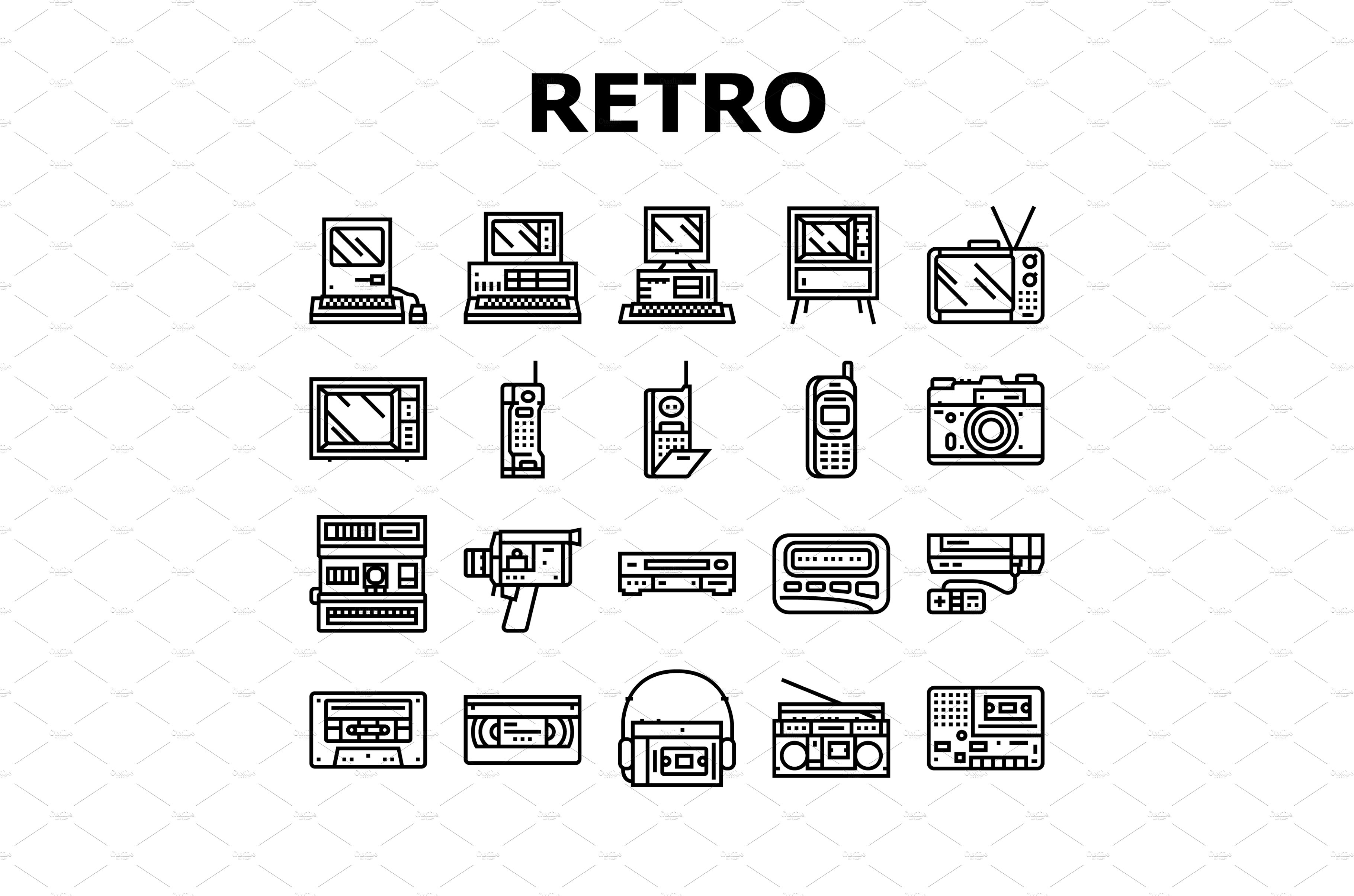 retro gadget technology device icons cover image.