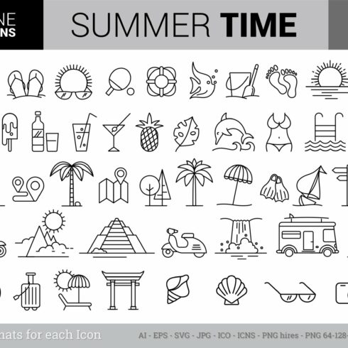 Summer Vacations Line Icon Set cover image.