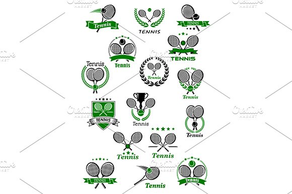 Tennis game sport icons set cover image.