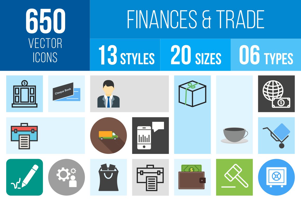 650 Finances & Trade Icons cover image.