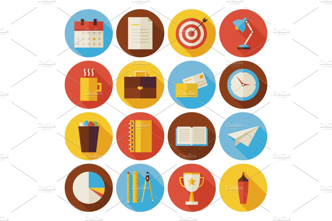 Business Office Vector Flat Icons preview image.