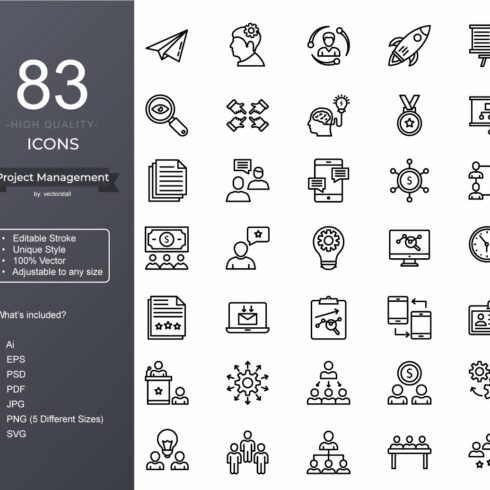 Project Management Line Icons cover image.