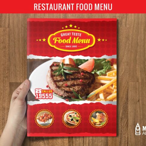 Restaurant food menu cover image.