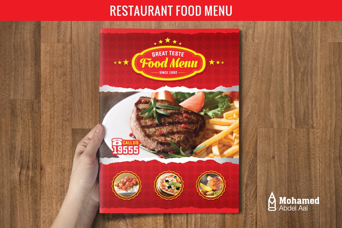 Restaurant food menu cover image.