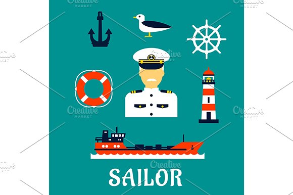 Sailor profession and marine icons cover image.