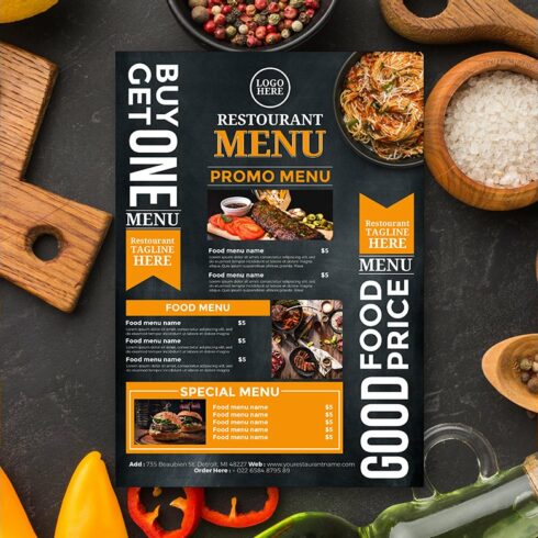 Restaurant menu cover image.