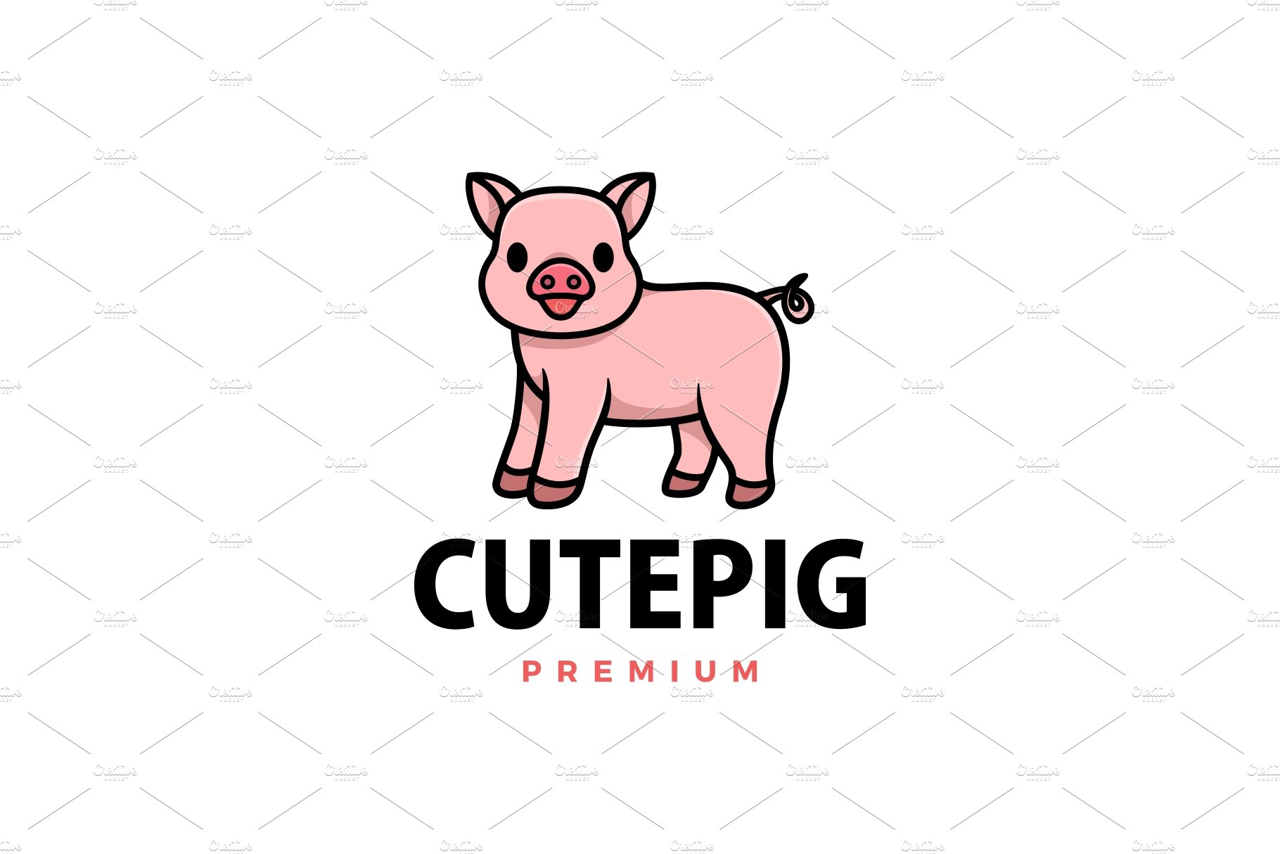 cute pig cartoon logo vector icon cover image.