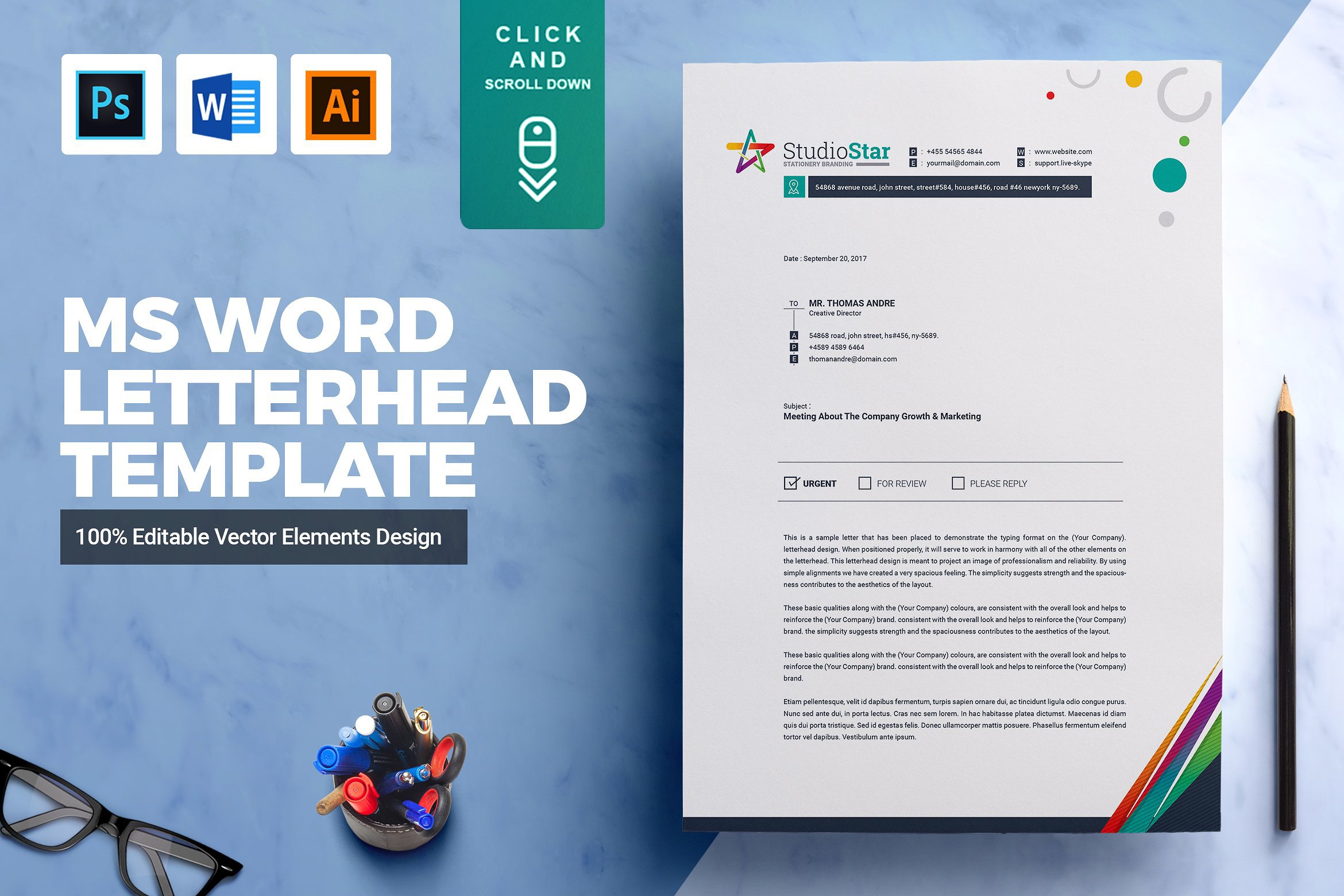 11 ms word psd eps corporate letterhead pad design template 736