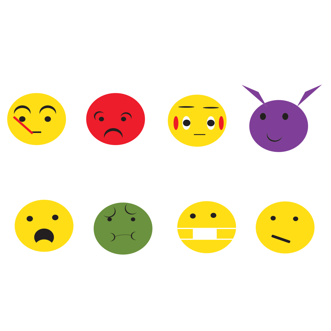 Group of different colored smiley faces.