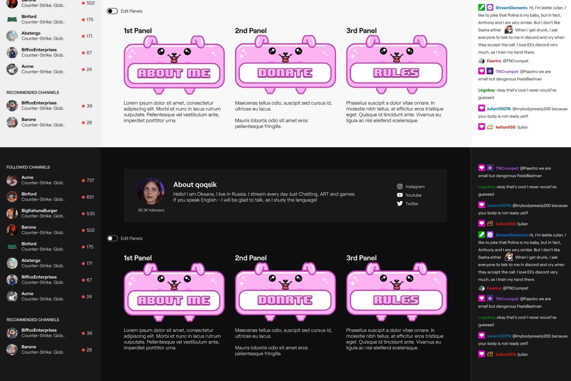 74x Cute Pink Dog Twitch Panels preview image.