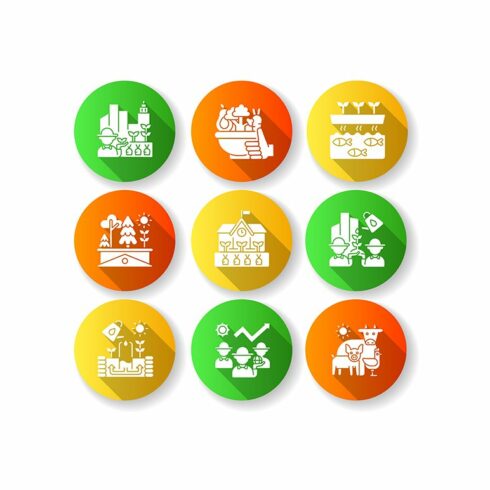 Agricultural business icons set cover image.
