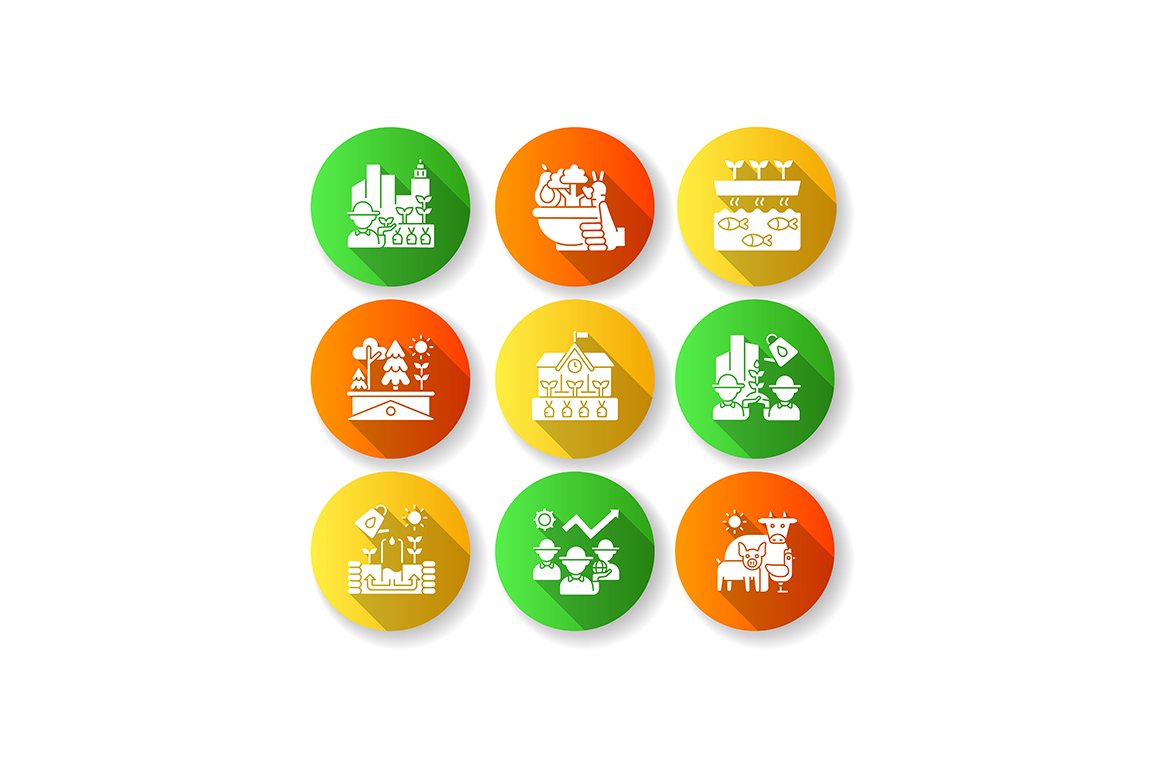 Agricultural business icons set cover image.