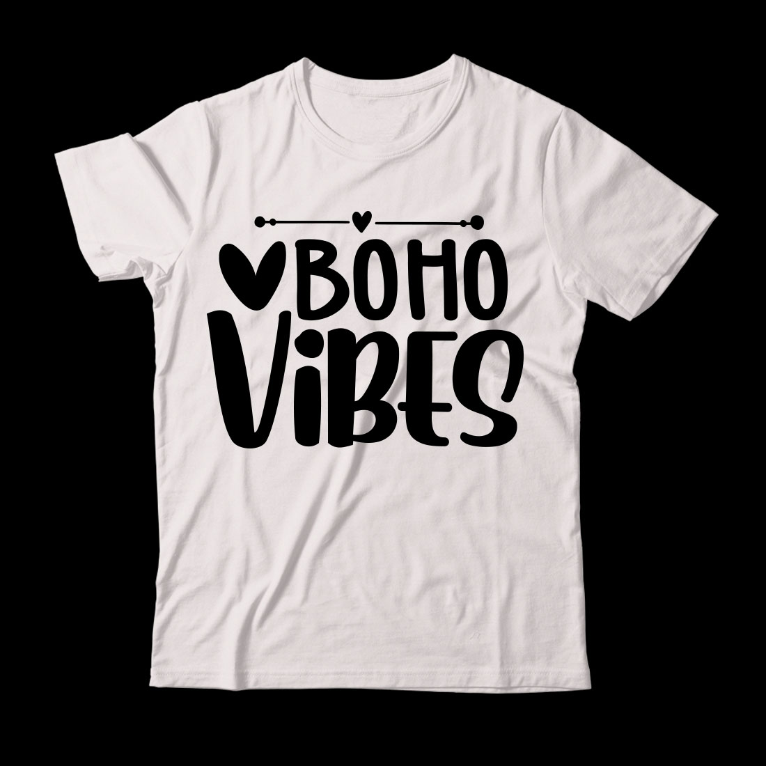 White t - shirt with the words boho vibes printed on it.