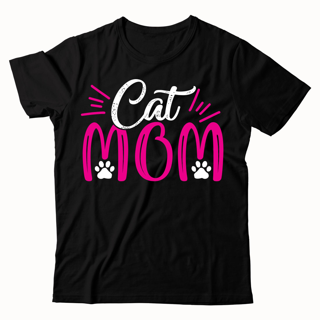 Black cat mom t - shirt with pink lettering.