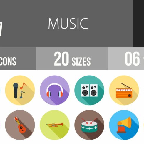 50 Music Flat Shadowed Icons cover image.