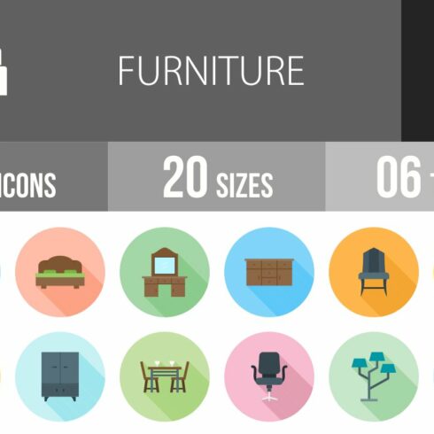 50 Furniture Flat Long Icons cover image.