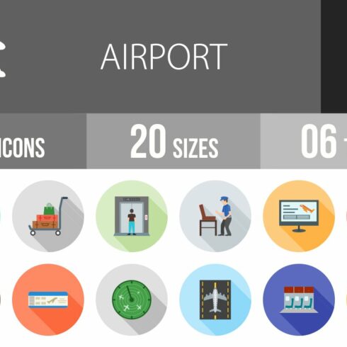 50 Airport Flat Shadowed Icons cover image.