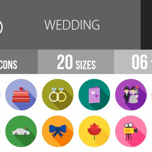 50 Wedding Flat Shadowed Icons cover image.