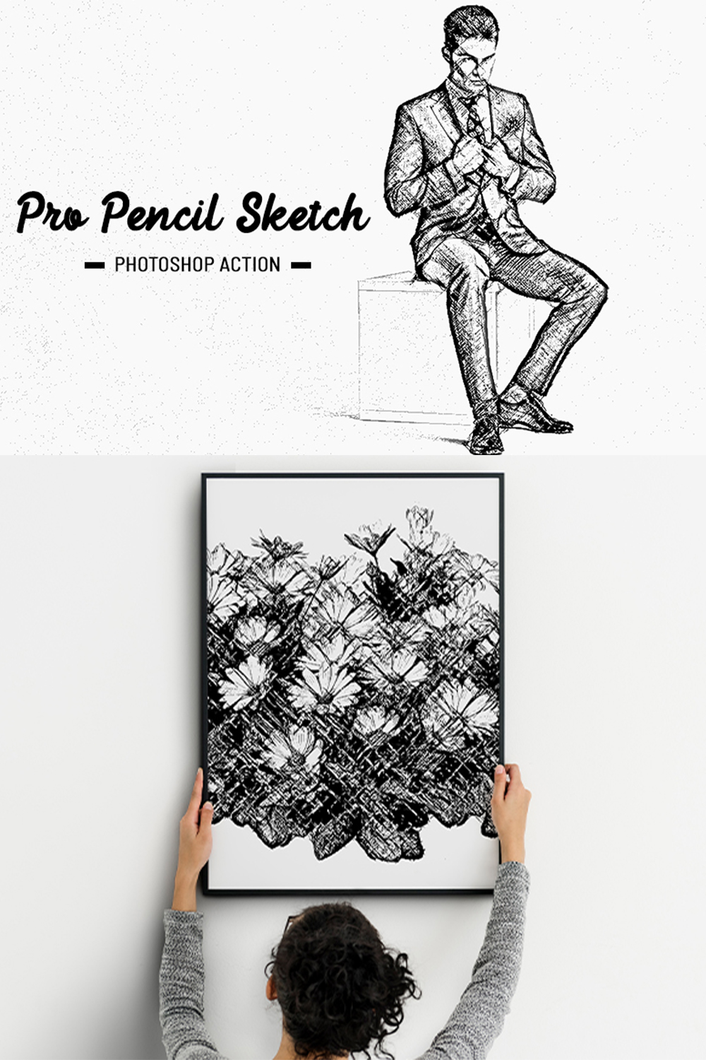 Pro Pencil Sketch Photoshop Action pinterest preview image.
