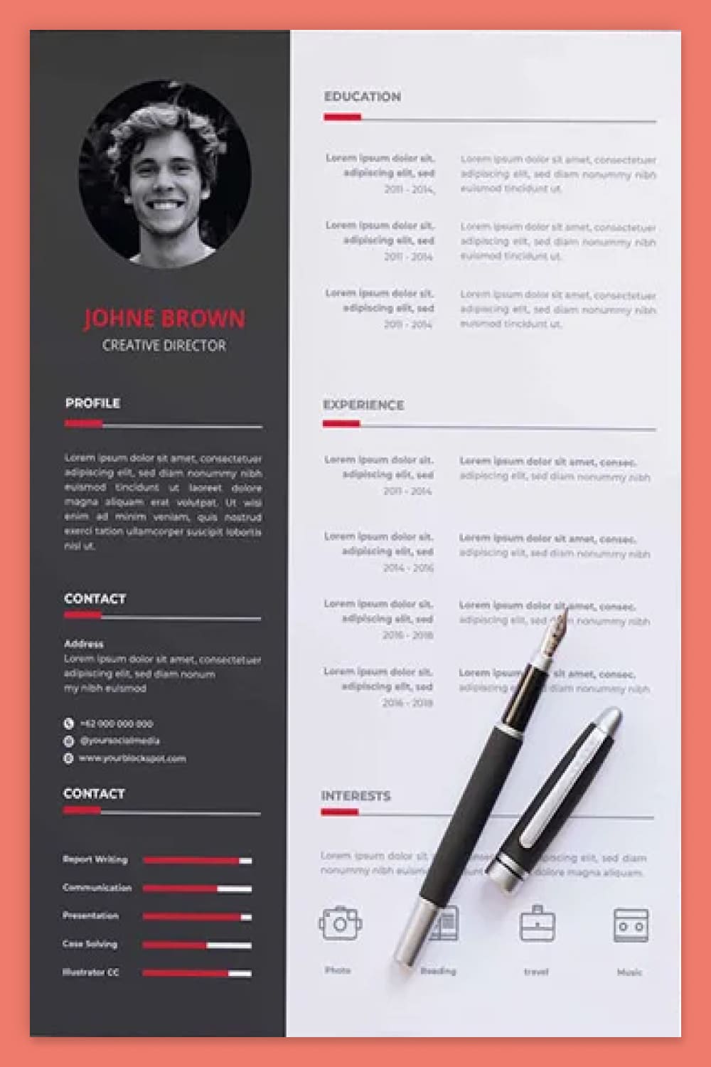 Screenshot of resume with combination of colors in a classic, clean, and cool design.