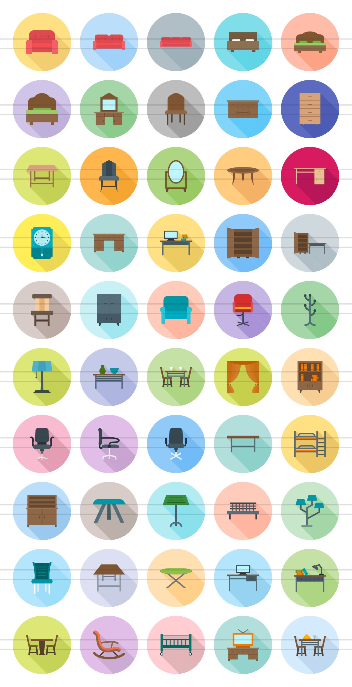 50 Furniture Flat Long Icons preview image.